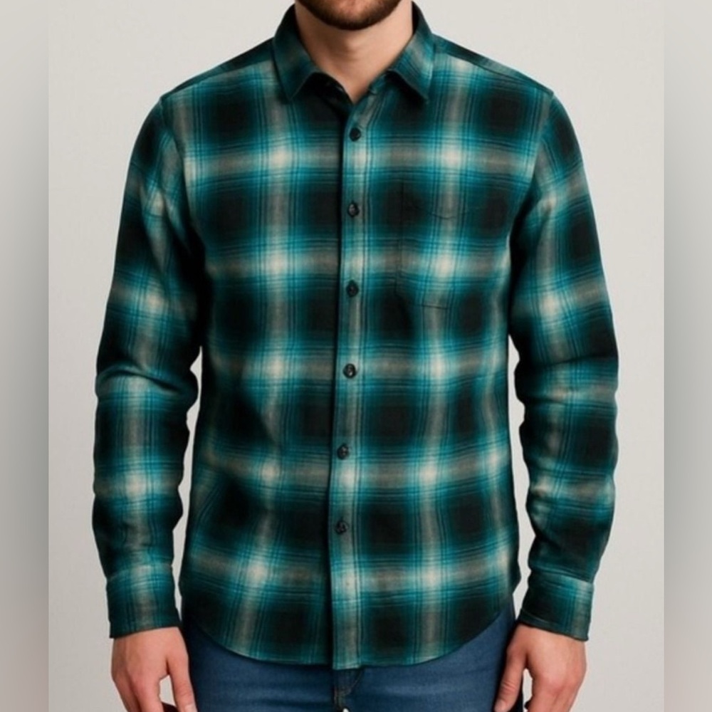 American Eagle Mens 100% cotton Green Plaid Button Front Long Sleeve Shirt sz XL